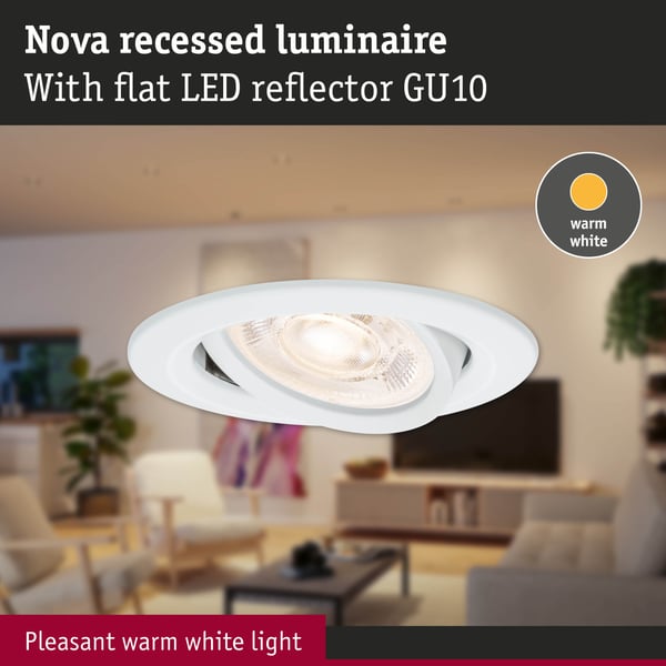 Paulmann Infälld LED lampa Nova GU10 Flat svängbar 4,9W 550lm 230V 2700K Vit matt