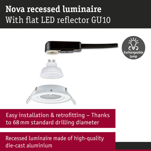 Paulmann Infälld LED lampa Nova GU10 Flat svängbar 4,9W 550lm 230V 2700K Vit matt