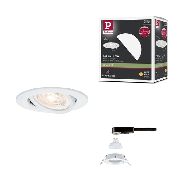 Paulmann Infälld LED lampa Nova GU10 Flat svängbar 4,9W 550lm 230V 2700K Vit matt