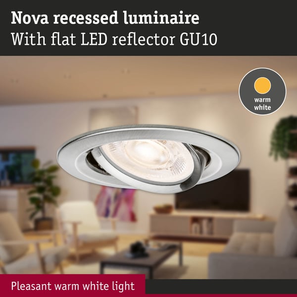 Paulmann Infälld LED lampa Nova GU10 Flat svängbar 4,9W 550lm 230V 2700K Järn borstat