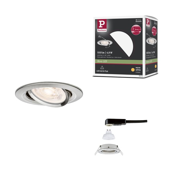 Paulmann Infälld LED lampa Nova GU10 Flat svängbar 4,9W 550lm 230V 2700K Järn borstat