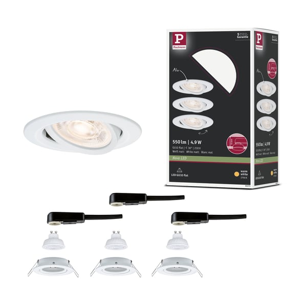 Paulmann Infälld LED lampa Nova GU10 Flat svängbar 3x4,9W 3x550lm 230V 2700K Vit matt