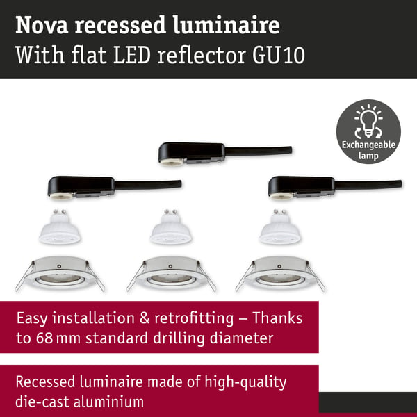Paulmann Infälld LED lampa Nova GU10 Flat svängbar 3x4,9W 3x550lm 230V 2700K Järn borstat
