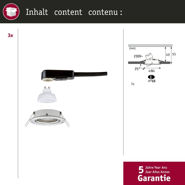 Paulmann Infälld LED lampa Nova GU10 Flat svängbar 3x4,9W 3x550lm 230V 2700K Järn borstat