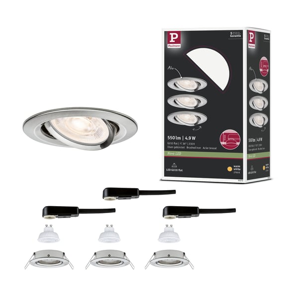 Paulmann Infälld LED lampa Nova GU10 Flat svängbar 3x4,9W 3x550lm 230V 2700K Järn borstat