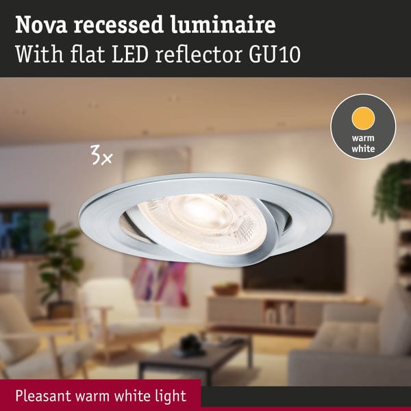 Paulmann Infälld LED lampa Nova GU10 Flat svängbar 3x4,9W 3x550lm 230V 2700K Aluminium vriden