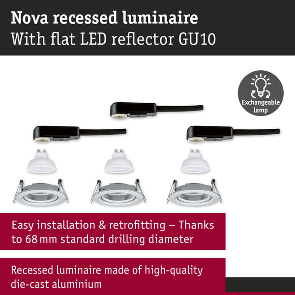 Paulmann Infälld LED lampa Nova GU10 Flat svängbar 3x4,9W 3x550lm 230V 2700K Aluminium vriden