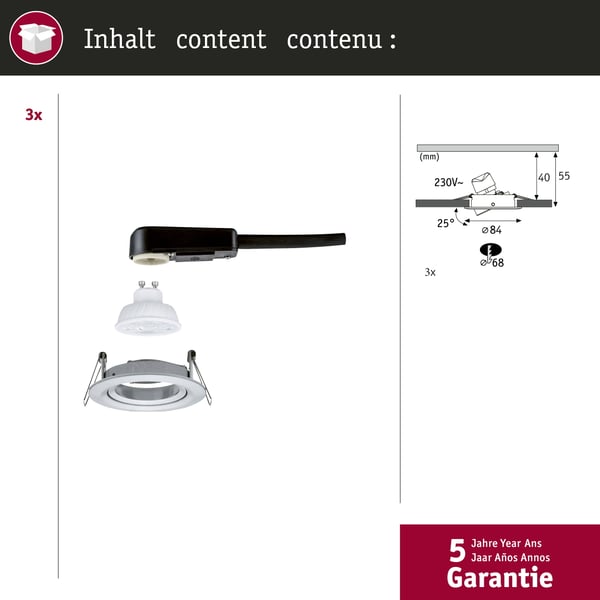 Paulmann Infälld LED lampa Nova GU10 Flat svängbar 3x4,9W 3x550lm 230V 2700K Aluminium vriden