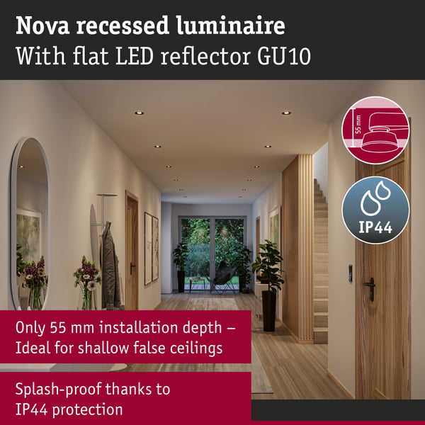 Paulmann Infälld LED lampa Nova GU10 Flat svängbar 3x4,9W 3x550lm 230V 2700K Svart matt