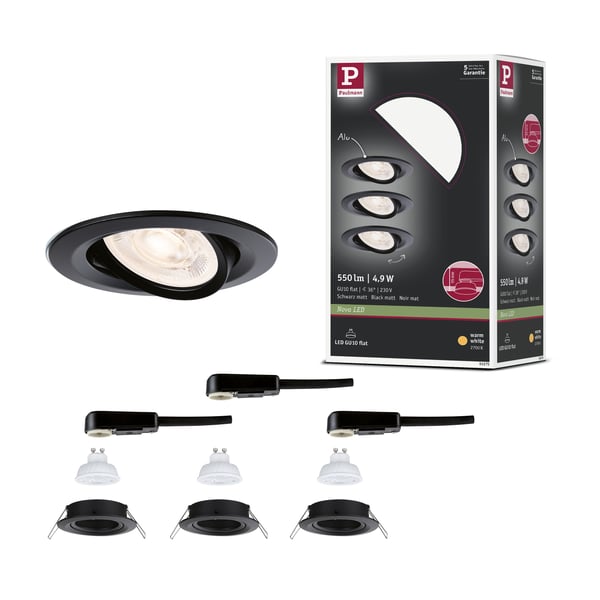 Paulmann Infälld LED lampa Nova GU10 Flat svängbar 3x4,9W 3x550lm 230V 2700K Svart matt