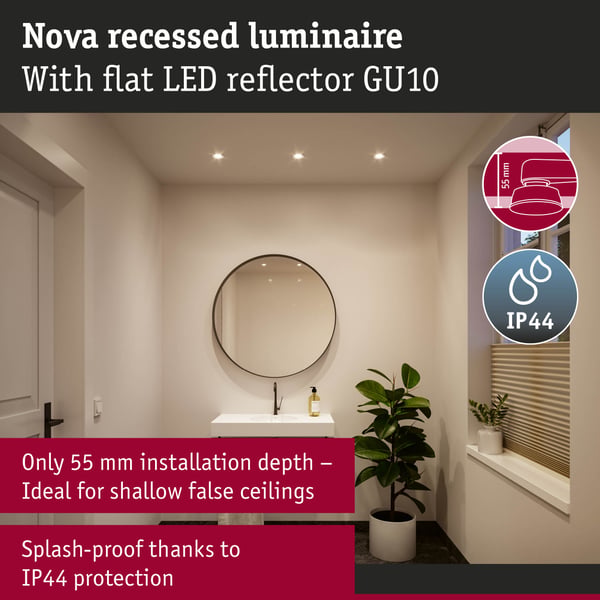 Paulmann Infälld LED lampa Nova GU10 Flat styv IP44 4,9W 550lm 230V 2700K Vit matt