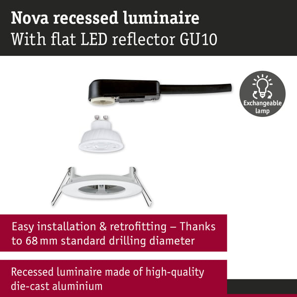 Paulmann Infälld LED lampa Nova GU10 Flat styv IP44 4,9W 550lm 230V 2700K Vit matt