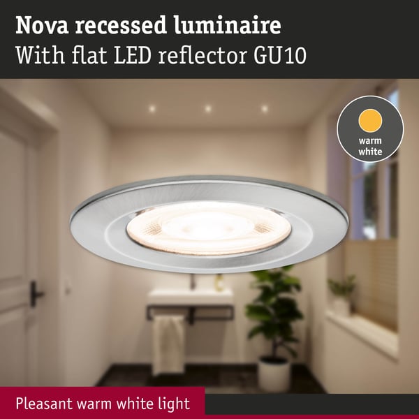 Paulmann Infälld LED lampa Nova GU10 Flat styv IP44 4,9W 550lm 230V 2700K Järn borstat