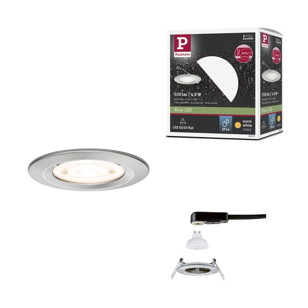 Paulmann Infälld LED lampa Nova GU10 Flat styv IP44 4,9W 550lm 230V 2700K Järn borstat