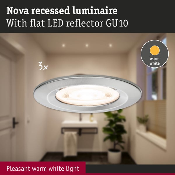Paulmann Infälld LED lampa Nova GU10 Flat styv IP44 3x4,9W 3x550lm 230V 2700K Järn borstat