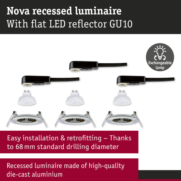 Paulmann Infälld LED lampa Nova GU10 Flat styv IP44 3x4,9W 3x550lm 230V 2700K Järn borstat