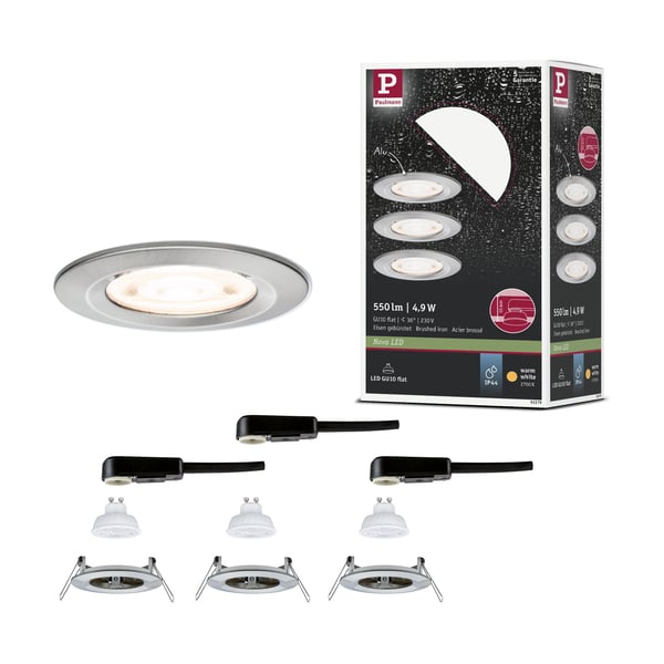 Paulmann Infälld LED lampa Nova GU10 Flat styv IP44 3x4,9W 3x550lm 230V 2700K Järn borstat