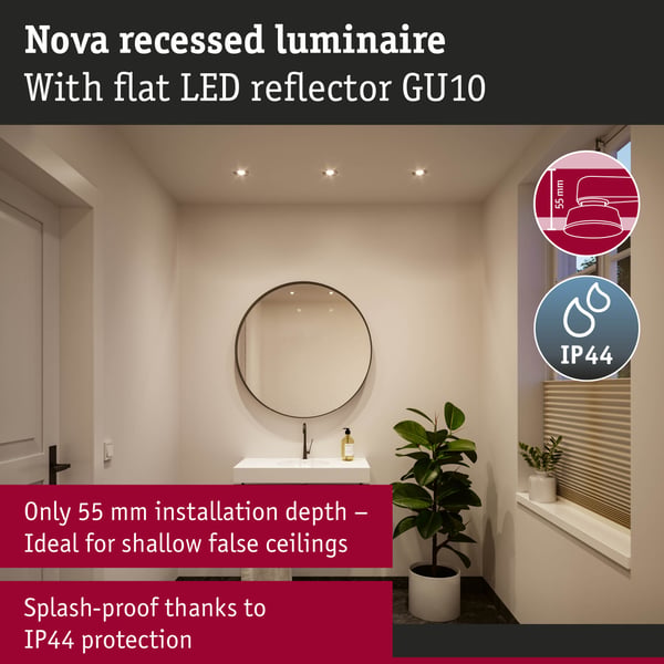 Paulmann Infälld LED lampa Nova GU10 Flat styv IP44 3x4,9W 3x550lm 230V 2700K Aluminium vriden