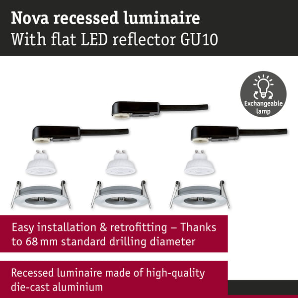Paulmann Infälld LED lampa Nova GU10 Flat styv IP44 3x4,9W 3x550lm 230V 2700K Aluminium vriden