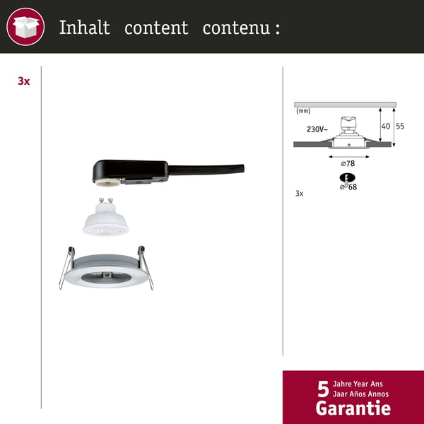 Paulmann Infälld LED lampa Nova GU10 Flat styv IP44 3x4,9W 3x550lm 230V 2700K Aluminium vriden