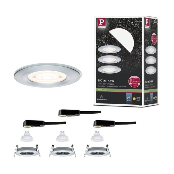 Infälld LED lampa Nova GU10 Flat styv IP44 3x4,9W 3x550lm 230V 2700K Aluminium vriden