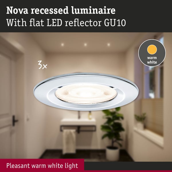 Paulmann Infälld LED lampa Nova GU10 Flat styv IP44 3x4,9W 3x550lm 230V 2700K Krom