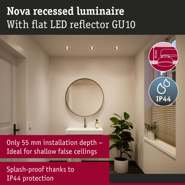 Paulmann Infälld LED lampa Nova GU10 Flat styv IP44 3x4,9W 3x550lm 230V 2700K Svart matt