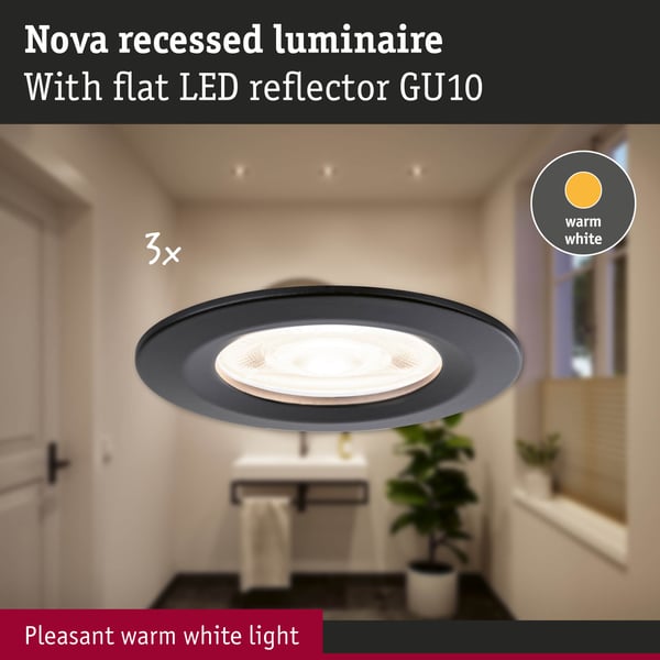 Paulmann Infälld LED lampa Nova GU10 Flat styv IP44 3x4,9W 3x550lm 230V 2700K Svart matt
