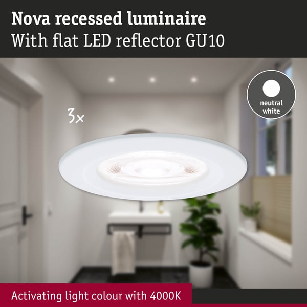 Paulmann Infälld LED lampa Nova GU10 Flat styv IP44 3x4,9W 3x550lm 230V 4000K Vit matt