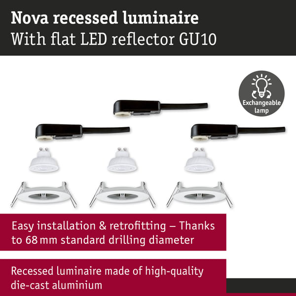 Paulmann Infälld LED lampa Nova GU10 Flat styv IP44 3x4,9W 3x550lm 230V 4000K Vit matt