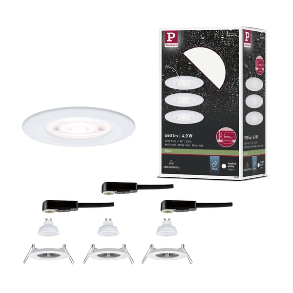 Paulmann Infälld LED lampa Nova GU10 Flat styv IP44 3x4,9W 3x550lm 230V 4000K Vit matt