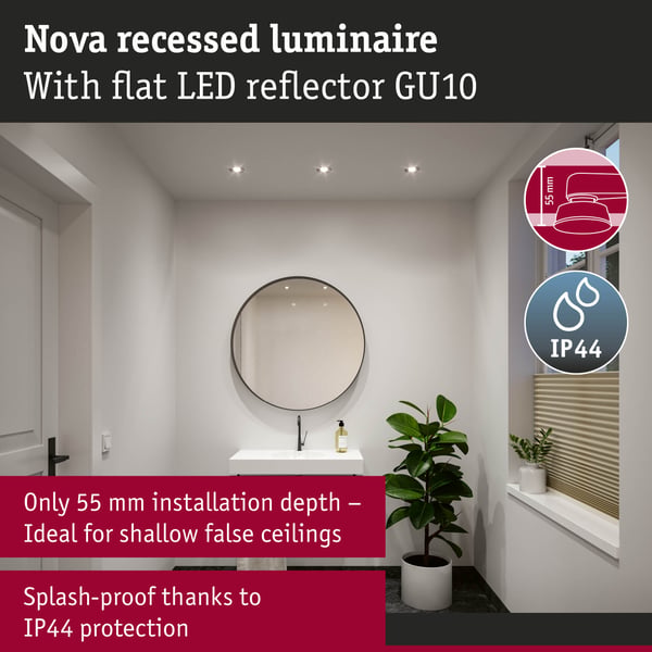 Paulmann Infälld LED lampa Nova GU10 Flat styv IP44 3x4,9W 3x550lm 230V 4000K Järn borstat