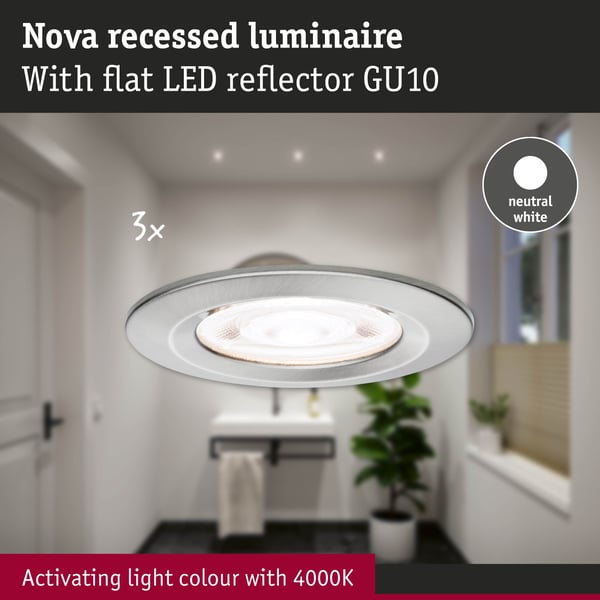 Paulmann Infälld LED lampa Nova GU10 Flat styv IP44 3x4,9W 3x550lm 230V 4000K Järn borstat