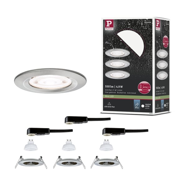 Paulmann Infälld LED lampa Nova GU10 Flat styv IP44 3x4,9W 3x550lm 230V 4000K Järn borstat