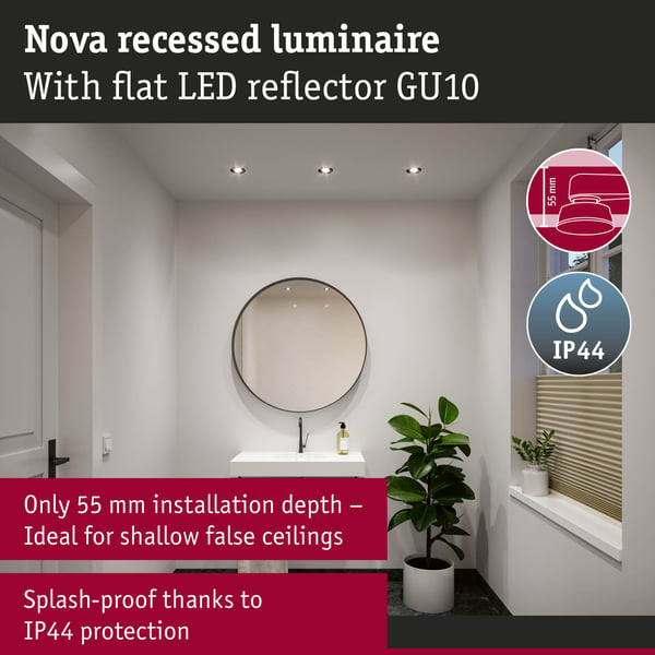 Paulmann Infälld LED lampa Nova GU10 Flat styv IP44 3x4,9W 3x550lm 230V 4000K Svart matt
