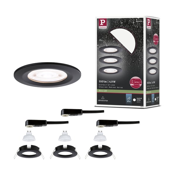 Paulmann Infälld LED lampa Nova GU10 Flat styv IP44 3x4,9W 3x550lm 230V 4000K Svart matt