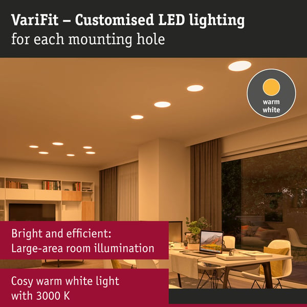Paulmann VariFit Infälld LED panel Veluna Panel IP44 rund 125 mm 8,5W 700lm 3000K Satin