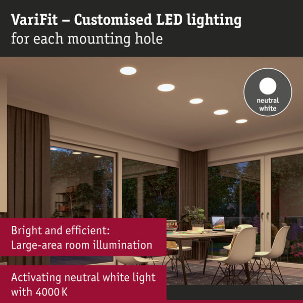 Paulmann VariFit Infälld LED panel Veluna Panel IP44 rund 125 mm 8,5W 750lm 4000K Satin