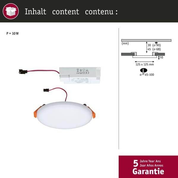 Paulmann VariFit Infälld LED panel Veluna Panel IP44 rund 125 mm 8,5W 750lm 4000K Satin