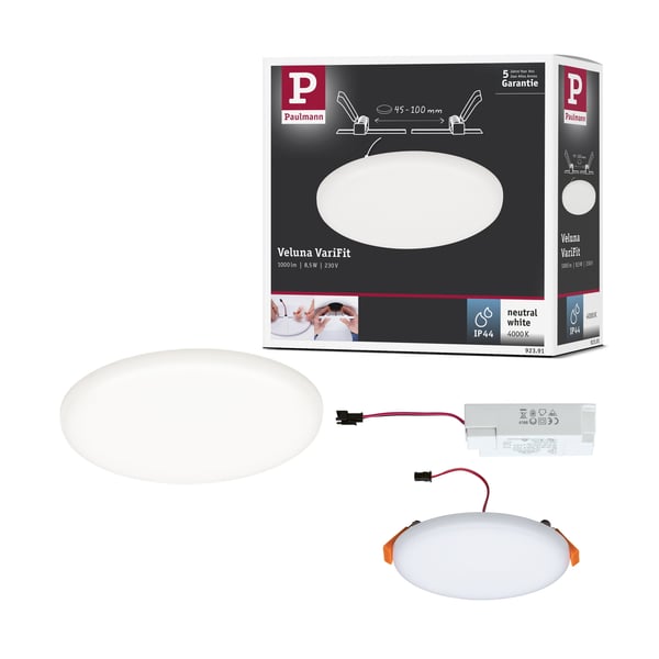 Paulmann VariFit Infälld LED panel Veluna Panel IP44 rund 125 mm 8,5W 750lm 4000K Satin