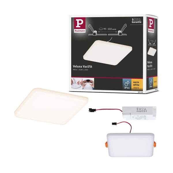 Paulmann VariFit Infälld LED panel Veluna Panel IP44 vinkelformad 125x125 mm 8,5W 650lm 3000K Satin