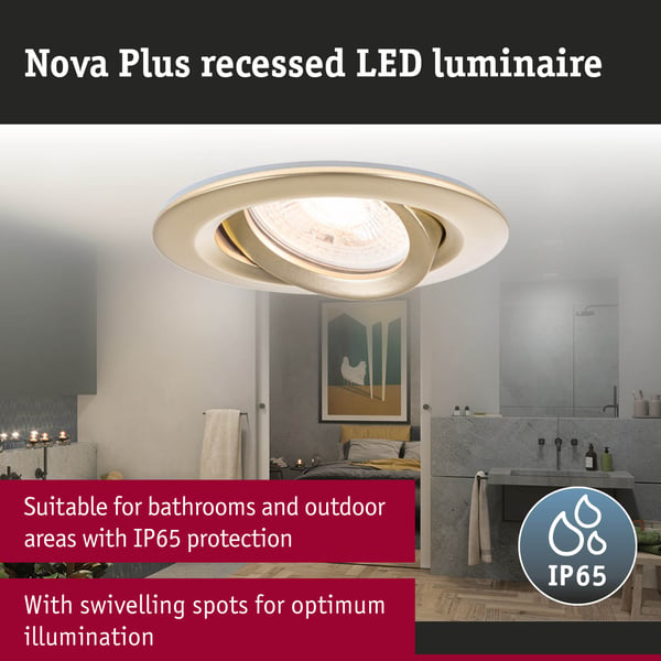 Paulmann Infälld armatur Nova Plus IP65 rund 93 mm 30° GU5,3 / GU10 max. 35W 230/12V dimbar Guld matt