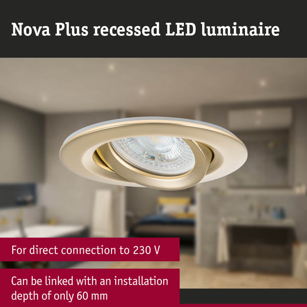 Paulmann Infälld armatur Nova Plus IP65 rund 93 mm 30° GU5,3 / GU10 max. 35W 230/12V dimbar Guld matt