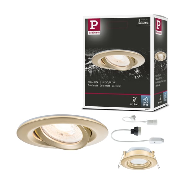 Infälld armatur Nova Plus IP65 rund 93 mm 30° GU5,3 / GU10 max. 35W 230/12V dimbar Guld matt