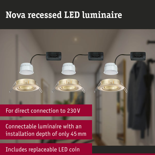 Paulmann Infälld LED lampa Nova Coin rund 84 mm 50° Coin 3x6W 3x470lm 230V 2700K Guld matt