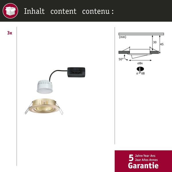 Paulmann Infälld LED lampa Nova Coin rund 84 mm 50° Coin 3x6W 3x470lm 230V 2700K Guld matt