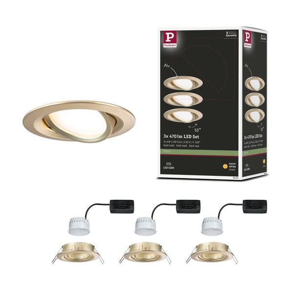 Paulmann Infälld LED lampa Nova Coin rund 84 mm 50° Coin 3x6W 3x470lm 230V 2700K Guld matt