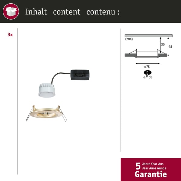 Paulmann Infälld LED lampa Nova Coin IP44 rund 78 mm Coin 3x6W 3x470lm 230V 2700K Guld matt