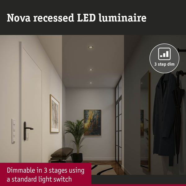 Paulmann Infälld LED lampa 3-Step-Dim Nova Coin 3-stegs dimmer Grundläggande set rund 84 mm 50° Coin 3x6W 3x470lm 230V dimbar 2700K Guld matt