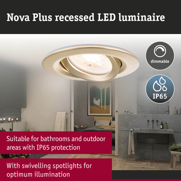 Paulmann Infälld LED lampa Nova Plus IP65 rund 93 mm 30° GU10 3x6W 3x460lm 230V dimbar 2700K Guld matt